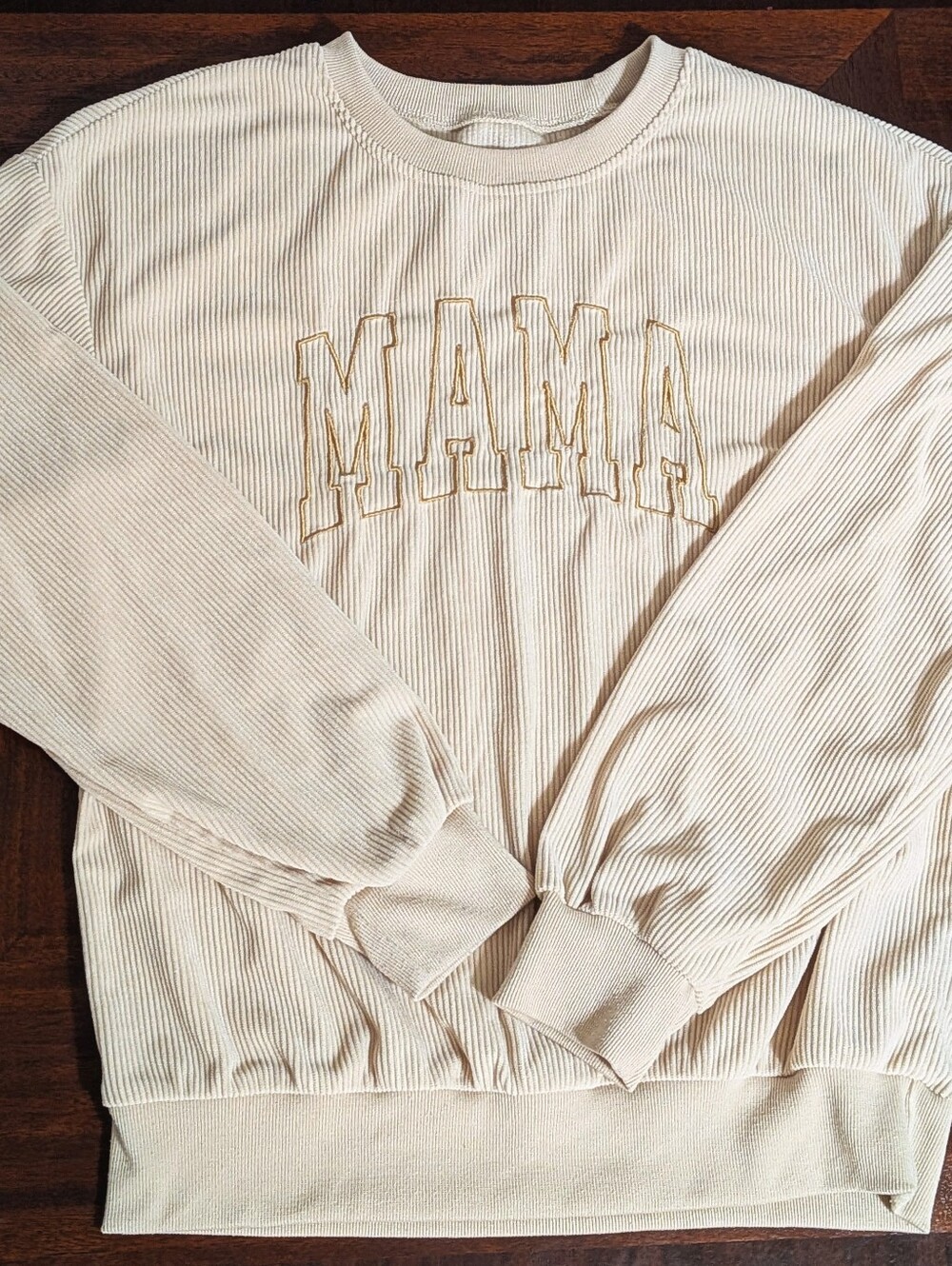 Shein Corduroy Beige Mama Sweater w/ Gold Lettering, Women's Size Medium